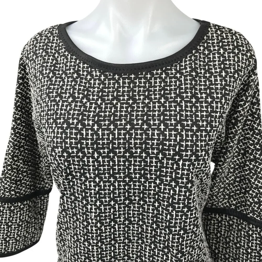 Max Studio Black White Tweed Crew Neck Long Sleeve Sweater Blouse Tunic Top Sz M